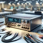 Imagem detalhada da fonte de bancada WANPTEK TPS3010 em laboratório de eletrônica com ambiente iluminado e reflexos realistas