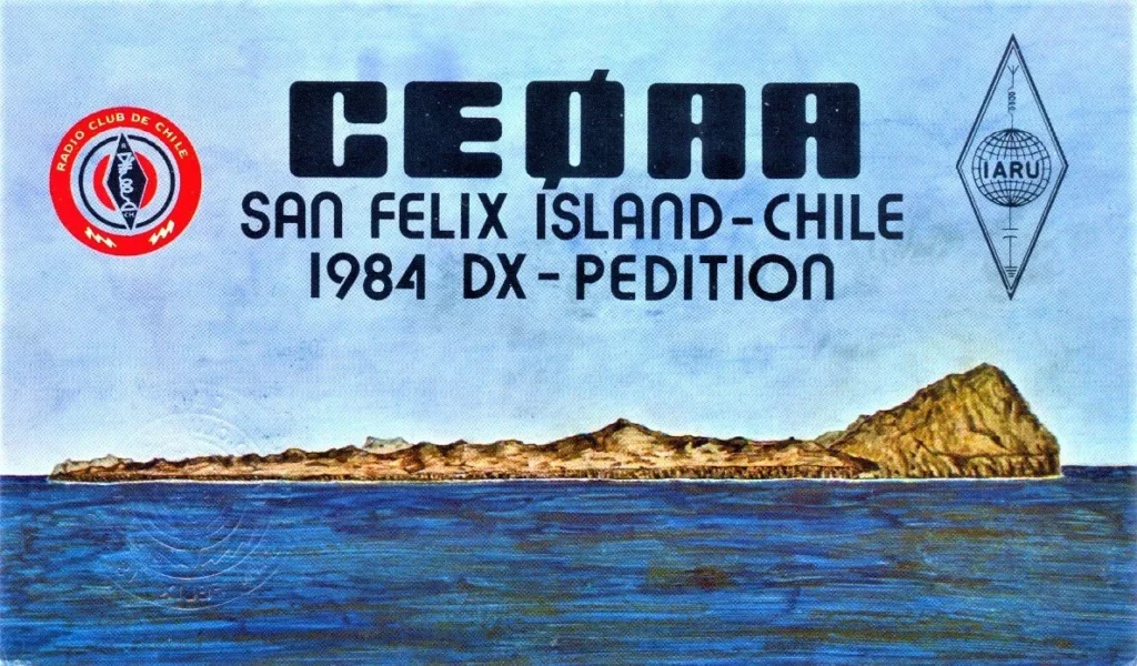 Cartão de confirmação da expedição DX em San Félix, Chile, 1984.