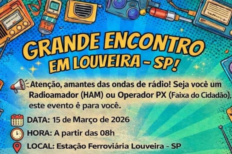 Encontro de radioamadores em Louveira-SP com troca de conhecimentos e exposições.