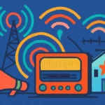Imagem de capa com antenas variadas e ondas de rádio estilizadas representando rádioamadorismo e tecnologia