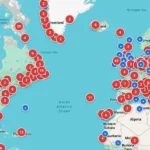 Mapa interativo mostrando estações de rádio no ar pelo mundo em tempo real