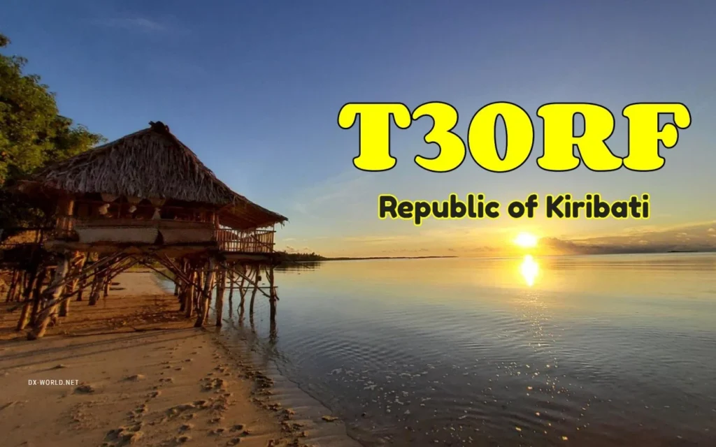 Pôr do sol em Kiribati com a inscrição T30RF