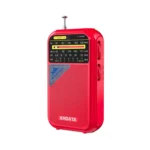 Rádio XHDATA D-221 na cor vermelha, ideal para alertas meteorológicos