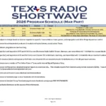 Programação parcial da Texas Radio Shortwave para março e abril de 2026