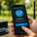 Imagem de um usuário configurando um nó Meshtastic com celular, representando como configurar um nó Meshtastic