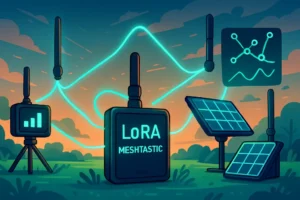 Imagem ilustrativa mostrando uma rede de comunicação como usar LoRa Meshtastic em um ambiente de longas distâncias.