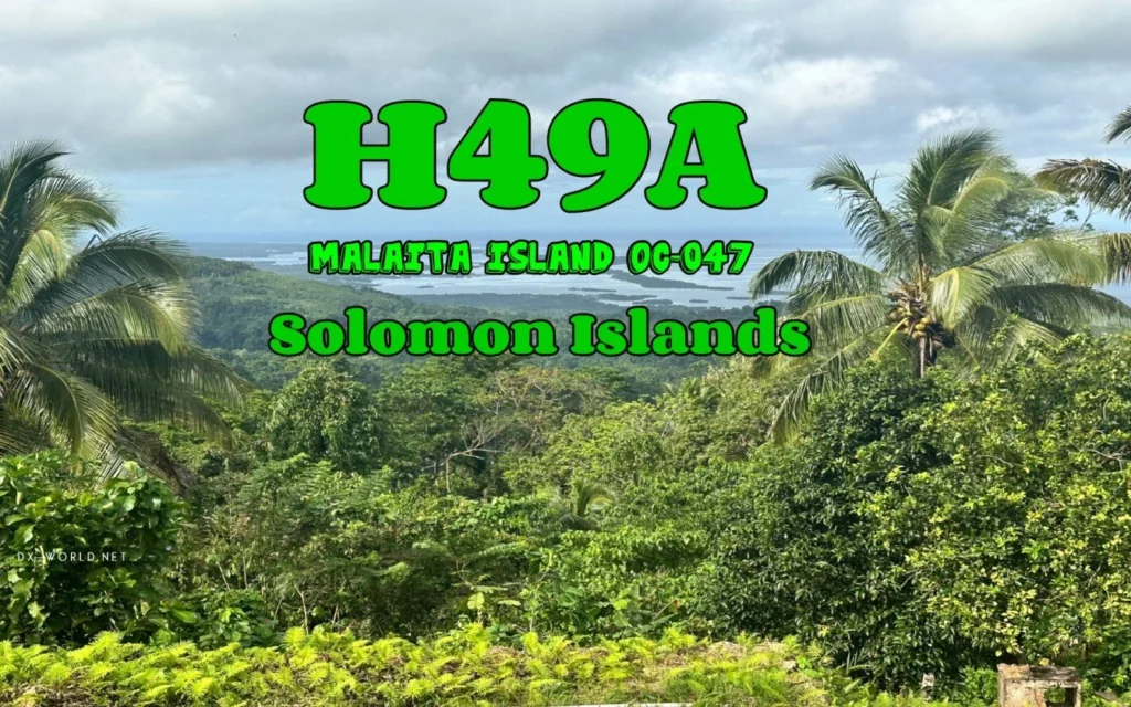 Vista panorâmica das Ilhas Salomão com texto H49A em destaque