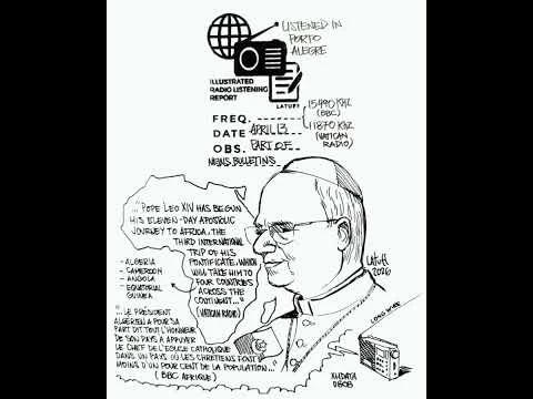Carlos Latuff divulga relatório ilustrado e gravação de Vatican Radio e BBC sobre início da viagem do Papa Leo XIV à África (13 de abril de 2026)