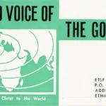 Cartão da Radio Voice of the Gospel com mapa da África e informações de contato