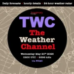 Logotipo do The Weather Channel com detalhes de previsão do tempo