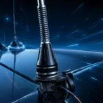 Antena móvel AP24187 instalada em um veículo, com fundo tecnológico azul.
