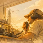 Operador de rádio usando equipamentos para certificação COER classe A