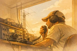 Operador de rádio usando equipamentos para certificação COER classe A