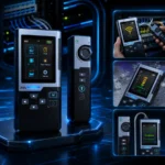 Testador FNIRSI LPM-10 com tela e botões em ambiente tecnológico