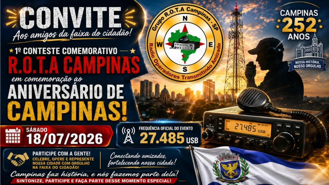 Convite para o 1º Conteste R.O.T.A Campinas, celebrando 252 anos da cidade.