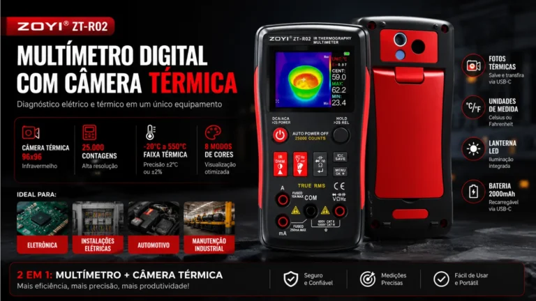 ZOYI ZT-R02: multímetro de 25.000 contagens com câmera térmica — análise completa