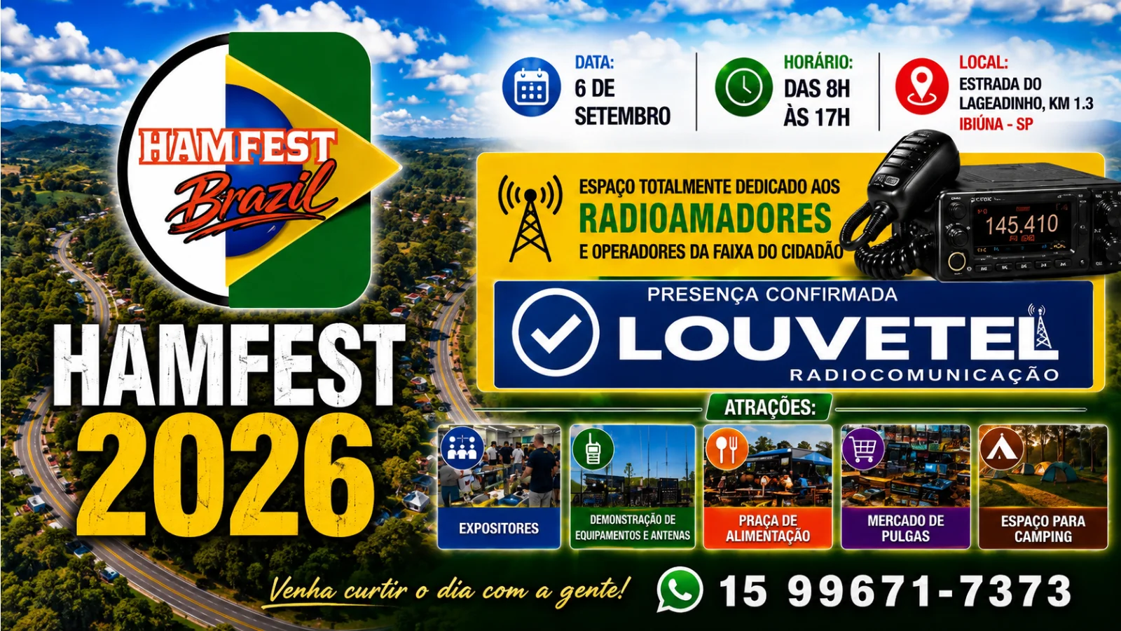 encontro de radioamadores Ibiúna, HamFest Brazil programação, Louvetel Radiocomunicação participação, mercado de pulgas radioamadores, demonstração de antenas HamFest
